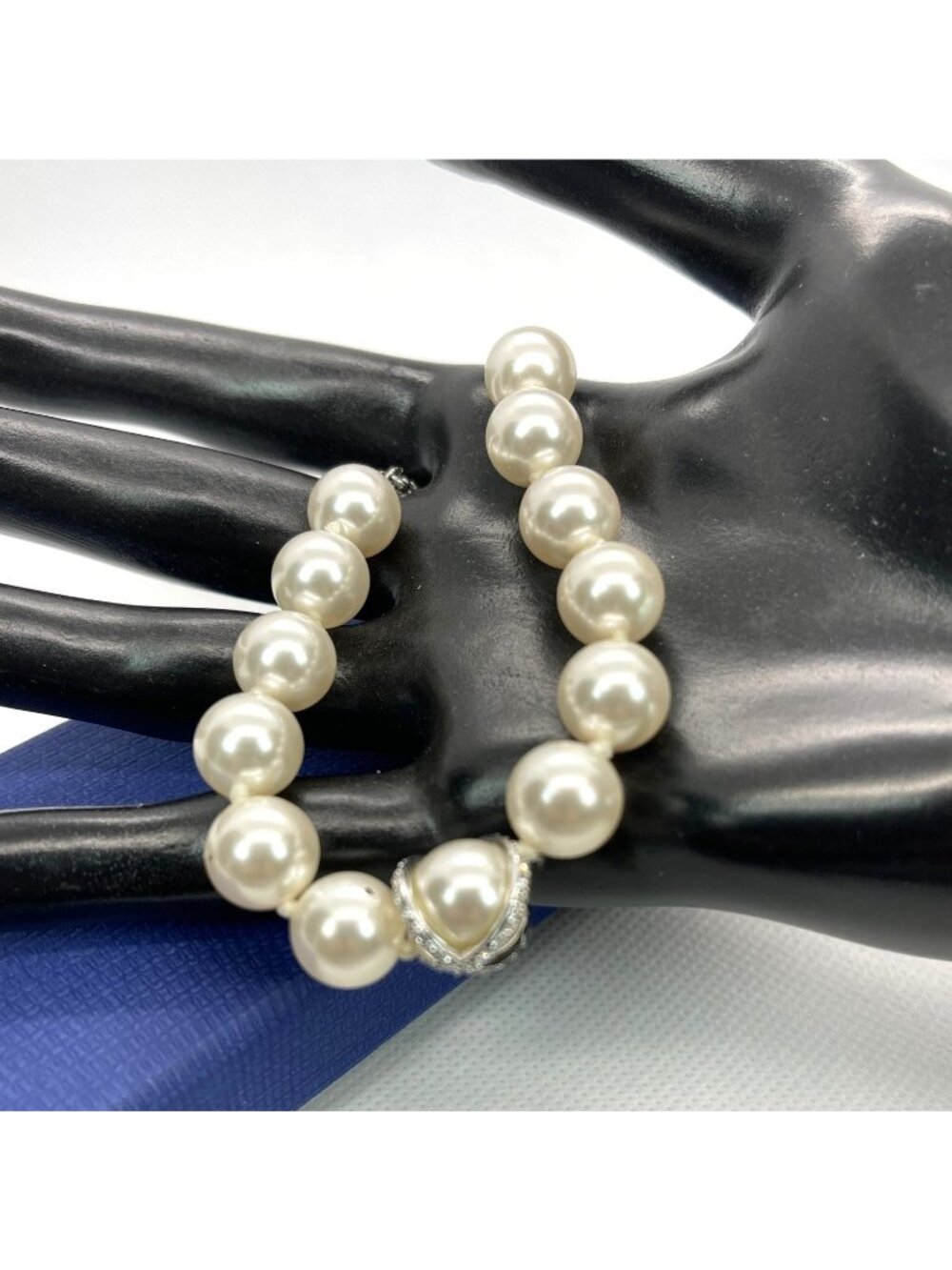 Pearl Bead Bracelet Swarovski Crystal Pavé Ring Rhodium Retired Nude Collection - Picture 15 of 16